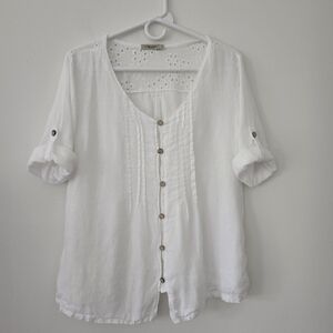 Lungo L'Arno White Linen Button-Down Blouse Size Small